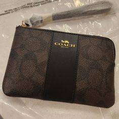 Coach Signature Canvas Corner Zip Wristlet Blackstone/Black/Silver Are Official Colors But Looks More Dark And Light Brown Coach's Signature Colors Corner Zipper Brown Wallet Aesthetic, Elegant Coach Coin Purse With Zipper, Coach Corner Zip Wristlet, Brown Wallet, Coach Wallet, Coach Wristlet, Dark And Light, Signature Canvas, What In My Bag