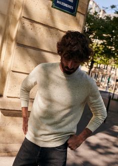 Nils Sweater - Speckled White - Wool - Octobre Éditions Look After Yourself, Union Made, Sweet Words, Men's Wardrobe, Parisian Style, Wool, White