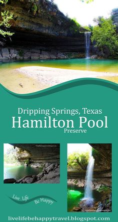 the cover of dripping springs texas's hamiton pool preserve, which is located in