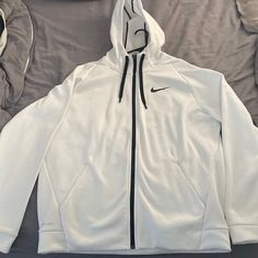 Brand New, Perfect Condition White Nike Hooded Jacket, Nike White Winter Outerwear, White Nike Outerwear For Winter, White Hooded Nike Outerwear, White Hooded Jacket With Long Sleeves For Sports, White Hooded Athleisure Outerwear, Nike White Hooded Jacket For Winter, Nike White Hooded Winter Jacket, White Nike Hooded Jacket For Sports