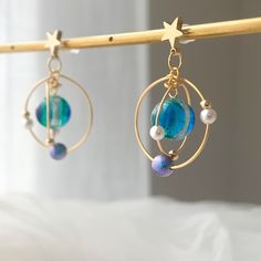 Space-themed Dangle Jewelry Gift, Handmade Space-themed Earrings For Gift, Handmade Space-themed Earrings As Gift, Gold Space-themed Earrings Gift, Space-themed Gold Earrings Gift, Handmade Space-themed Dangle Jewelry, Space-themed Drop Earrings As Gift, Space Core, Planet Earrings