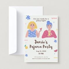 an image of a party card with two women