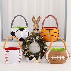 Sunshine Sunshine Sports Basket - Little Miss Muffin Children & Home Soccer Easter Basket, Snack Halloween, Halloween Football, Egg Hunt Party, Football Basket, Football Party Foods, Egg Party, Easter Buckets, Easter Party Decor