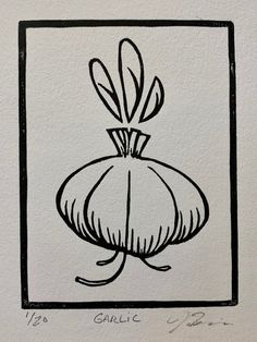 a black and white drawing of an onion