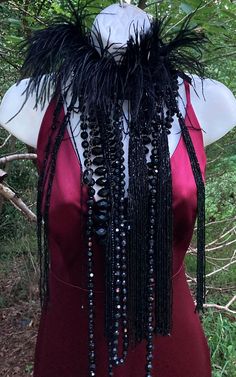 ON SALE Reserved for Saori Unique handmade black feather collar Made with beaded silk, ostrich feathers and vintage black beads Ties around the neck with black satin ribbon, adjustable Gothic Noir, Feather Collar, Beaded Feather, Vintage Gothic, Ostrich Feathers, Black Feathers, Purple Velvet, Boho Festival, Black Maxi