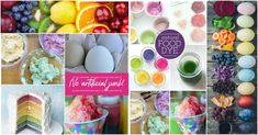 there are many different pictures in this collage with eggs, fruit and other things