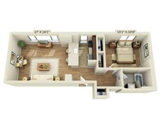 the floor plan for a two bedroom apartment with an attached kitchen and living room area