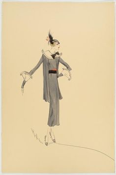 a drawing of a woman in a dress and hat with her hand on her hip