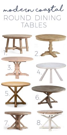 round dining tables with different sizes and colors for the table, including one that has been made out of wood