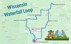 a map shows the location of wisconsin's waterfall loop and where it is located