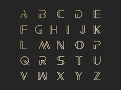 the alphabet is made up of letters and numbers, including one letter in gold on a black background