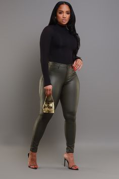 76% Cotton, 20% Polyester, 4% Spandex | 30" Inseam | Model Wearing A Size Medium | Runs Large Curve them first girlie, and look like a baddie when you do. These high rise faux leather pants have a slim fit with back pockets and attached belt loops. Add a fun top to make these stand out. Stretch Faux Leather Pants For Club, High-waisted Pants For Club In Fall, Fall Club High-waisted Pants, High Waist Faux Leather Pants, Faux Leather Pants For Club In Fall, Sleek Club Bottoms For Fall, Sleek Fall Club Bottoms, High-stretch Faux Leather Pants For Fall, Stretchy Faux Leather Pants For Fall