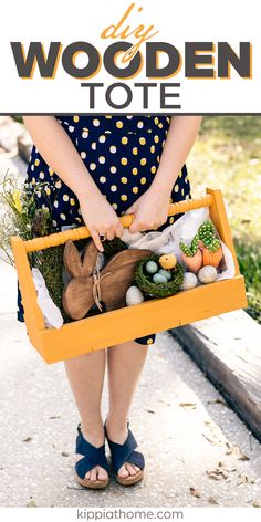 Wooden tote with wooden bunny, nest, eggs and carrots Scrap Lumber Projects Diy, Using Scrap Wood, Diy Easter Basket, Survival Knots, Woodwork Ideas, Craft Tote