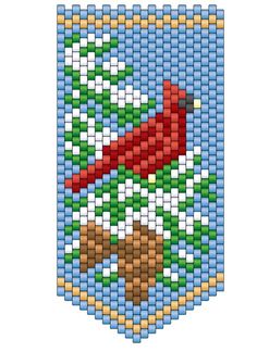 a cross stitch christmas banner with a cardinal on it