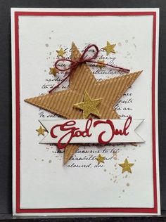 a close up of a card with a star and ribbon on the bottom that says god's out