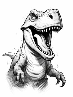 a drawing of a dinosaur with its mouth open