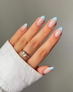 Nails Yellow, French Tip Acrylic Nails, Blue French, Cute Gel Nails, Blue Nail, Short Acrylic Nails Designs, Pink Nail