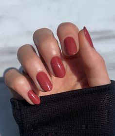 Dusty Rose Manicure, Rose Coloured Nails, Dusty Red Nails, Desert Rose Nails, Pale Red Nails, Pretty Oval Nails, Dusty Rose Nail Color, Muted Red Nails, Dark Rose Nails