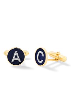 td {border: 1px solid #ccc;}br {mso-data-placement:same-cell;} Our Pavé White Diamond 14K Gold Cufflinks feature a lever-back with your choice of enamel, gold color, and letters. These make the perfect gift to commemorate your next special occasion - from Weddings to Bar Mitzvahs. Due to the custom nature of this product, please allow 20 business days for production. This piece is final sale. 14K Yellow Gold or White Gold, 13mm diameter, Made in New York City Timeless Enamel Jewelry As Gift, Timeless Enamel Jewelry For Gifts, Elegant Personalized Enamel Jewelry, Classic Engraved Enamel Jewelry, Luxury Enamel Earrings For Anniversary, Formal Round Monogram Jewelry, Formal Monogram Round Jewelry, Designer Enamel Jewelry As A Gift, Designer Enamel Jewelry For Gift