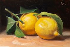 a painting of two lemons on a table