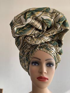 African autogele, ready to wear gele, African hat, traditional wedding hat... Already made head wear Easy to wear  Velcro at the back to make it fit all head sizes color; ivory, army green and gold African Hat, African Hair Wrap, African Hats, African Hair, Wedding Hat, Head Wear, Church Outfits, Wedding Hats, African Hairstyles