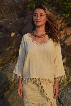 Frayed Gypsy Top ~ Handwoven Raw Silk #natural #organic #earthy #tribal #gypsy #hippie #frayedtop #handwovensilk #rawsilk #silk #handmadesilk #softcottontop #creamcolortop Natural Cream, Top Photo, Raw Silk, Natural Organic, Sizing Chart, Cotton Tops, Natural Materials