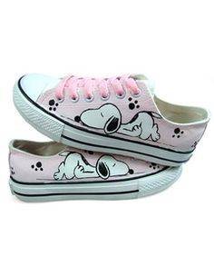 Snoopy Shoes, White Flat Shoes, Canvas Flats, Hand Painted Shoes, Peanuts Gang, Pink Shoes, Painted Shoes