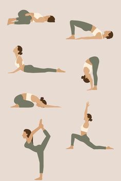 a woman doing yoga poses in different positions