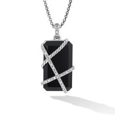 The Cable Wrap Collection redefines how a gemstone is set. Instead of using prongs or a bezel to hold the stone in place, it is elegantly wrapped with strands of Cable and diamonds. Sterling silver Black onyx, 32mm Pave-set diamonds, 0.92 total carat weight Amulet, 35 x 21.7mm Functioning bail allows pendant to attach to a necklace or bracelet. Style Number:D17554DSSABODI Fine Jewelry With Black Gemstone Accents, Luxury Black Jewelry With Gemstone Accents, Luxury Onyx Pendant Jewelry, Formal Black Jewelry With Gemstone Accents, Timeless Onyx Gemstone Jewelry, Elegant Black Jewelry With Gemstone Accents, Luxury Large Stone Jewelry, Elegant Black Jewelry With Stones, Elegant Black Stone Jewelry