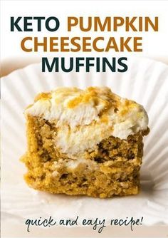 the cover of keto pumpkin cheesecake muffins on a white paper plate