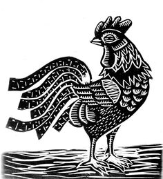 a black and white drawing of a rooster