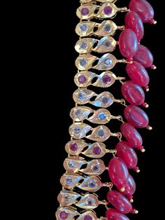 long bridal Pathani haar with earrings made using cz polki and quartz ruby beads 22carat gold plated Rani Haar Design, Diamond Rani Haar, Gold Rani Haar New Design, Gold Necklace Rani Haar, Pearl Rani Haar, Rani Haar, Ruby Beads, Ruby, Gold Plate