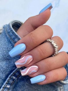 Multicolor Collar Striped Color Nails Embellished Beauty Tools Cute Ballet Nails, Blue Acrylic Nails, Nagel Tips, Colorful Nails, Summery Nails, Her Nails, Acrylic Nails Coffin Short, Short Acrylic Nails Designs, Short Acrylic Nails