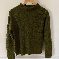 Beautiful Mock-Neck Knit Sweater From Jcrew. Never Worn. Green. Size Xxs (Would Also Fit Xs). Winter Pointelle Knit Crew Neck Top, Cozy Crew Neck Pointelle Knit Sweater, Casual Green Pointelle Knit Sweater, Green Pointelle Knit Sweater, Green Cable Knit Tops For Layering, Green Pointelle Knit Winter Top, Green Sweater Cardigan, Embellished Cardigan, Camel Sweaters