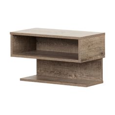 two wooden shelves sitting next to each other