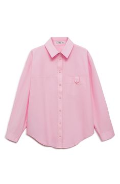 Relaxed and easygoing, this poplin button-up shirt features an oversized fit and a decorative button tab at the chest for a hint of workwear inspo. Front button closure Spread collar Long sleeves with button cuffs 100% cotton Machine wash, line dry Imported Pink Button Up Shirt, Button Up Shirt, Pastel Pink, Mood Boards, Button Up Shirts, Work Wear, Button Up, Mango, Nordstrom