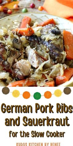 german pork ribs and sauerkraut for the slow cooker with text overlay