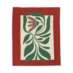 a red and green square with leaves on it