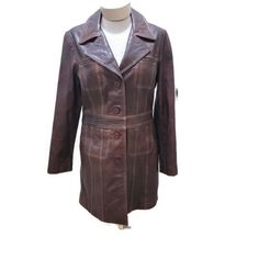 Vtg Wilson's Maxima Brown Leather Trench Coat Jacket Womens M Button Front Lined | eBay Brown Leather Trench Coat, Wilsons Leather Jacket, Leather Trench, Leather Trench Coat, Vintage Clothes, Contrast Stitch, Trench Coats, Leather Jackets, Brown Leather