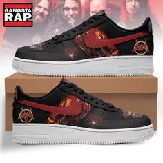 Slayer Music Lover Air Force 1 Sneaker Shoes Discover the ultimate fusion of style and sound with the Slayer Music Lover Air Force 1 Sneaker Shoes. This limited edition footwear is specifically designed for fans of the iconic heavy metal band, ensuring you’re not just sporting a sneaker but also expressing your passion for music. Crafted by Nike, the Air Force 1 is a celebrated symbol in sneaker culture, and these special edition shoes take it to the next level by incorporating elements th High-top Running Shoes With Red Sole For Streetwear, Custom Lace-up Synthetic Sneakers For Streetwear, Low-top Custom Sneakers With Red Sole For Streetwear, Leather Custom Sneakers With Red Sole For Skateboarding, Streetwear Leather Running Shoes With Red Sole, Custom Synthetic Sneakers With Red Sole And Round Toe, Custom Low-top Sneakers With Red Sole For Skateboarding, Custom Red Sole Lace-up Sneakers For Skateboarding, Custom Lace-up Sneakers For Skateboarding With Red Sole