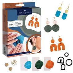 an assortment of earrings and earring kits in a box with instructions to make them