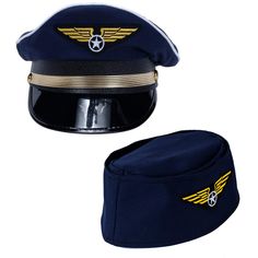 PRICES MAY VARY. This airline captain costume package includes 1 navy blue pilot cap and 1 steward/stewardes hat with golden emblem. Pilot captain hat is unisex and a one size fits most adults and teens. Be the captain of your own aircraft in these adorable costume pilot captain hats. Perfect for a couple’s costumes for airline themed parties, Halloween or any dress up occasion. The perfect great quality hats for an air force war hero costume. This package includes 2 navy blue pilot caps with go Pilot And Flight Attendant Costume, Pilot And Flight Attendant, Airplane Costume, Flight Attendant Costume, S Costumes, Costume Couples, Captain Costume, Captain Cap, Pilot Hat