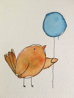 a drawing of a bird flying with a balloon