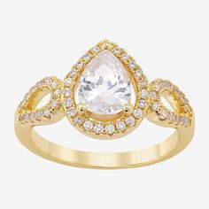 Ring Style: Halo RingsFeatures: In A Gift Box, Nickel FreeShape: PearStone Cut: PearStone Millimeter Measurement: 8 Mm Width, 6 Mm LengthMetal Color: Gold ToneMetal: 14k Gold Over BrassBand Width: 2mmCare: Wipe CleanStone Type: 51 Cubic ZirconiaCountry of Origin: Imported Teardrop Brilliant Cut Promise Ring, Elegant Teardrop Birthstone Promise Ring, Formal Teardrop Cubic Zirconia Ring, Classic Teardrop Cubic Zirconia Rings, Gold Cubic Zirconia Ring With Halo Detail, Teardrop Cubic Zirconia Ring Fine Jewelry, Gold Cubic Zirconia Diamond Ring With Halo, Teardrop Halo Ring For Gift, Gold Pear-shaped Diamond Ring With Accents