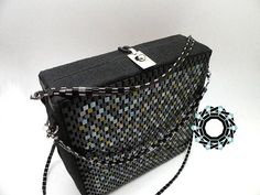 Square purse beads mosaic bag evening handbag designer Square Evening Bag, Black Square Evening Bag As Gift, Square Handbag, Black Mosaic, Square Purse, Square Beads, Clutch Black, Top Handle Bags, Beaded Handbag