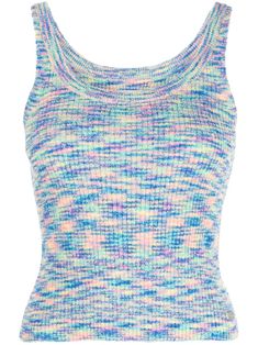 light blue/multicolour knitted construction mélange effect scoop neck sleeveless straight hem Ribbed Tank Top, Inspo Outfit, Airport Fashion, Ribbed Tank Tops, Ribbed Tank, Lovers And Friends, Winx Club, High End Fashion, Cami Tanks