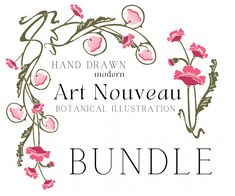 hand drawn modern art nouveau botanical illustration bundle