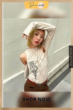 Women's Y2k T Shirt Top Autumn New Solid Color Gothic Tshirt Pullover Long-sleeved Hollow Print Lace-up Casual T Shirt White Long Sleeve Y2k Tops, Spring Y2k Crew Neck Top, Y2k Crew Neck Spring Top, Y2k Crew Neck Top For Spring, Y2k Graphic Print Tops For Spring, Y2k Stretch Tops For Fall, Y2k Style Fall Streetwear Tops, Y2k Fall Streetwear Tops, Y2k Streetwear Tops For Fall