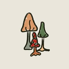 a drawing of two mushrooms and one mushroom