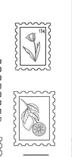 stamps with flowers and fruit on them